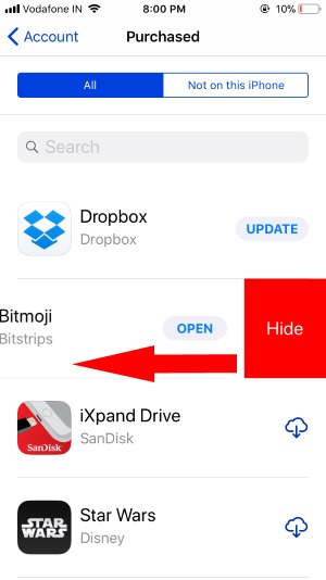 3 Hide Purchased App on iPhone in App Store