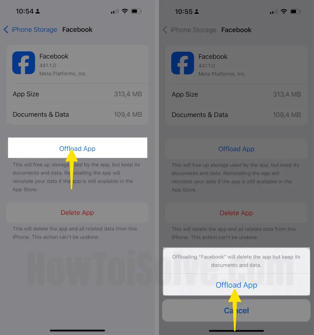 Tap Offload App Select Offload App to Confirmation on iPhone