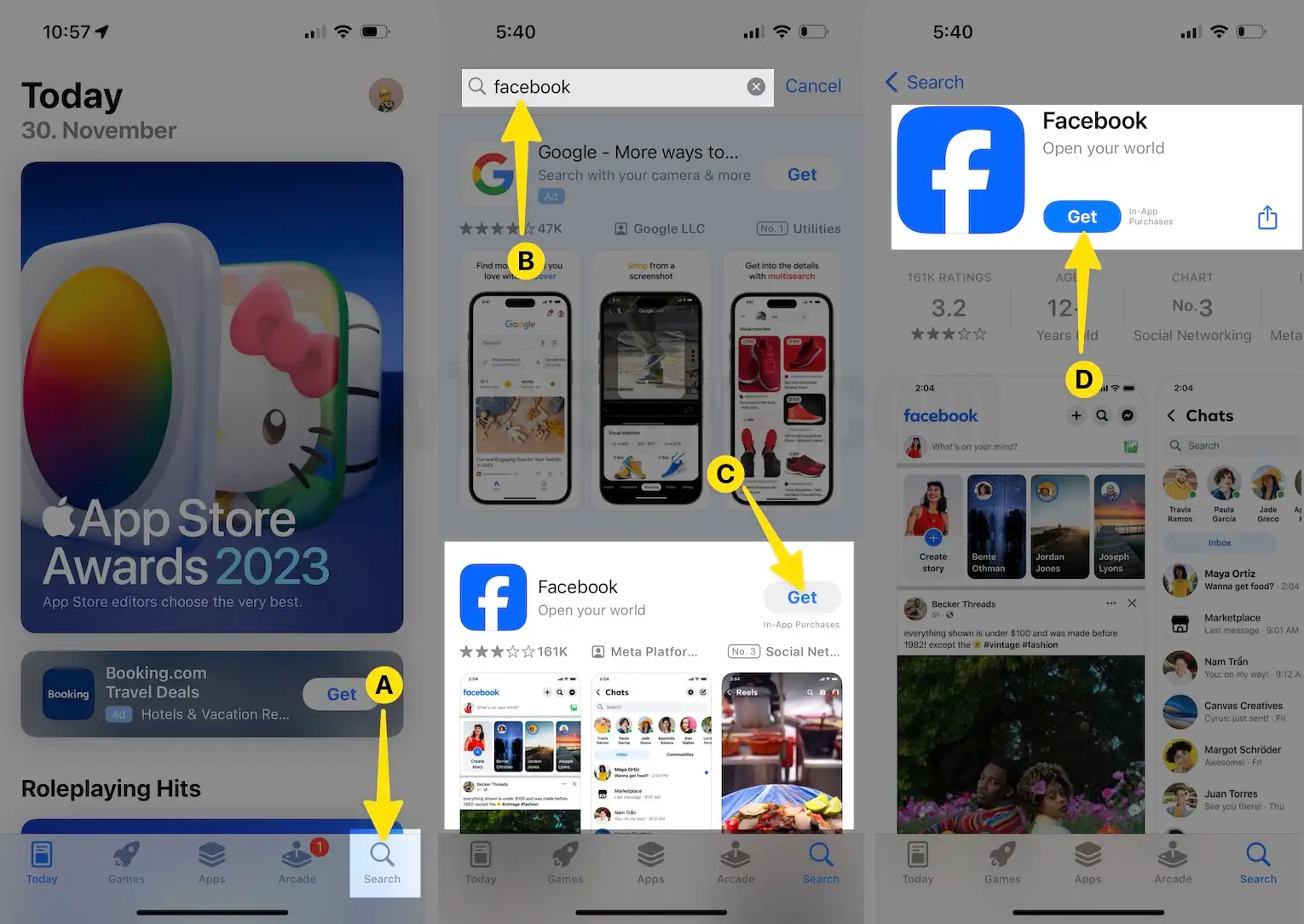 Tap on Search Bar Search Facebook Download Facebook App on iPhone