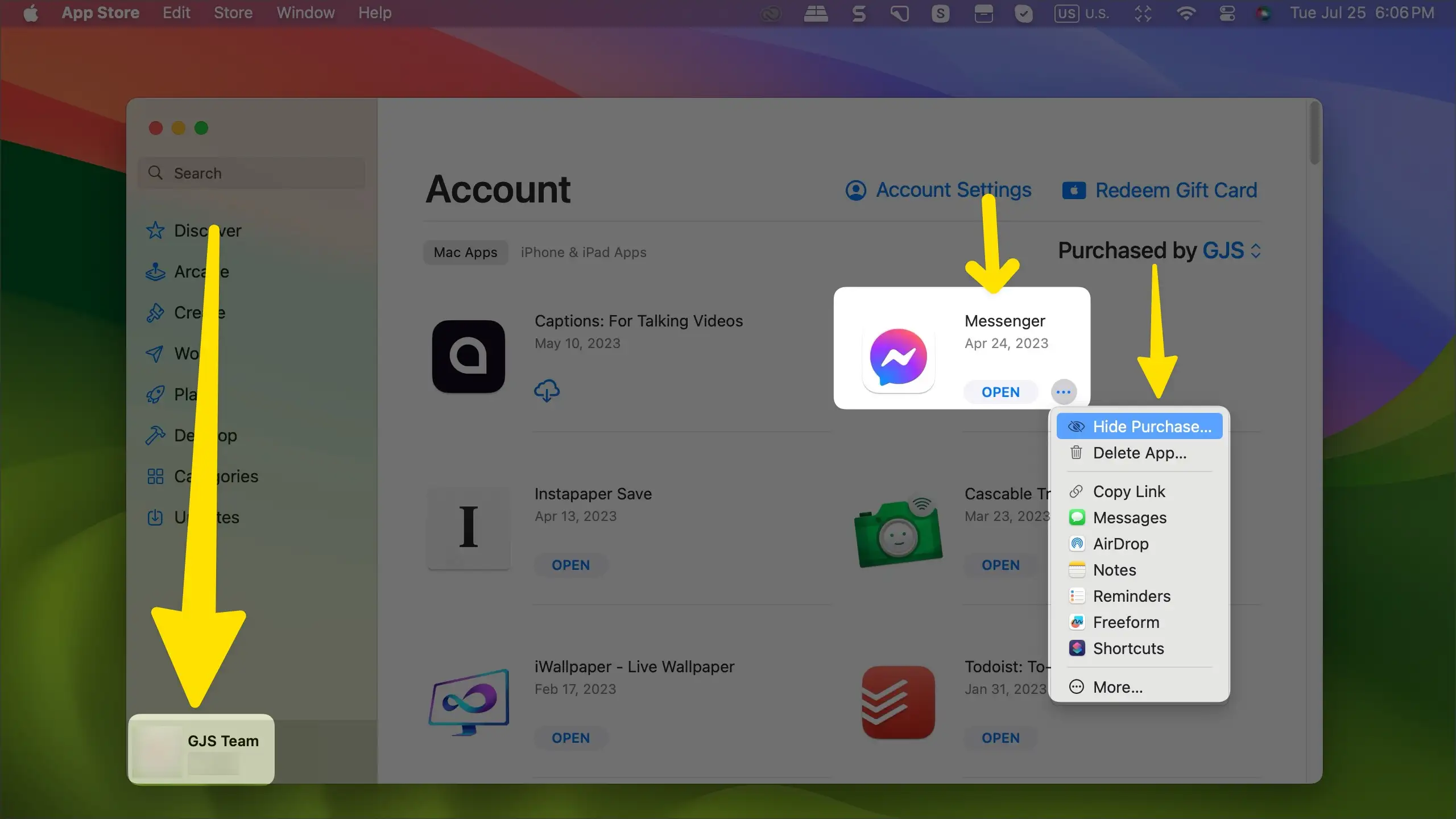 Hide Purchases on Mac App Store