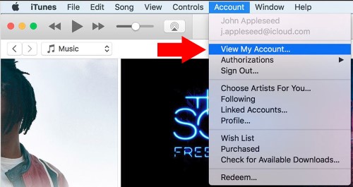 1 Account option in iTunes on Mac