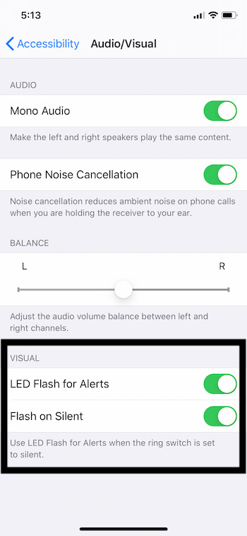 Enable LED Flash For Alerts for iPhone also Enable Flash on Silent toggle