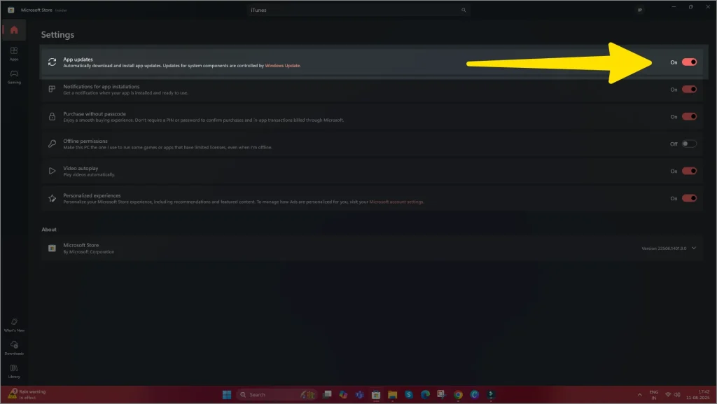 enable app updates in windows microsoft store
