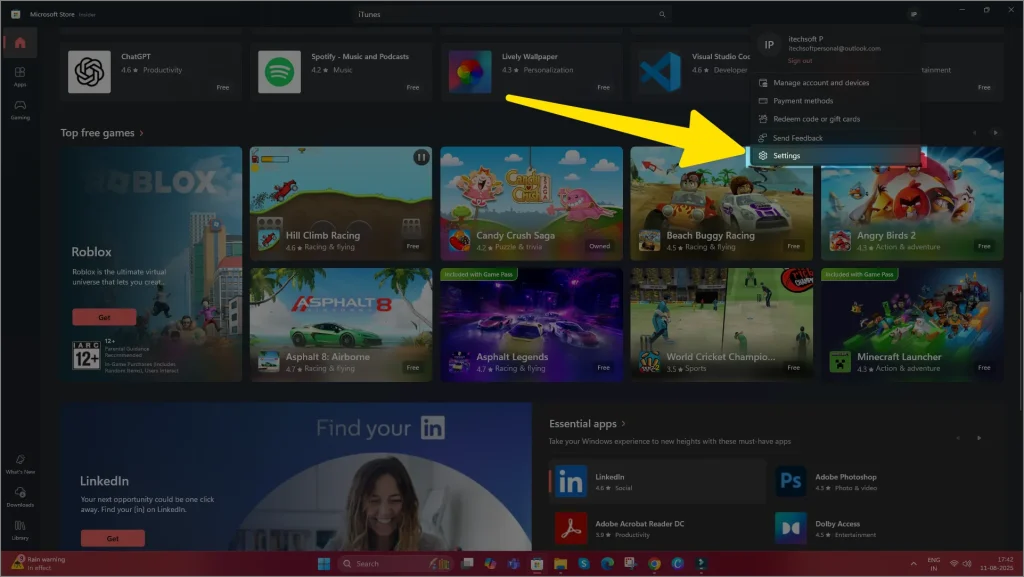 microsoft store settings in windows