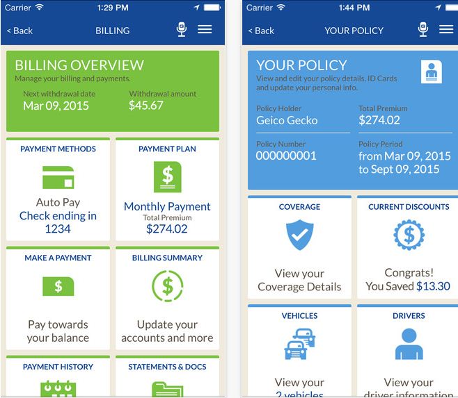 GEICO insurance app for all category and activate on iPhone