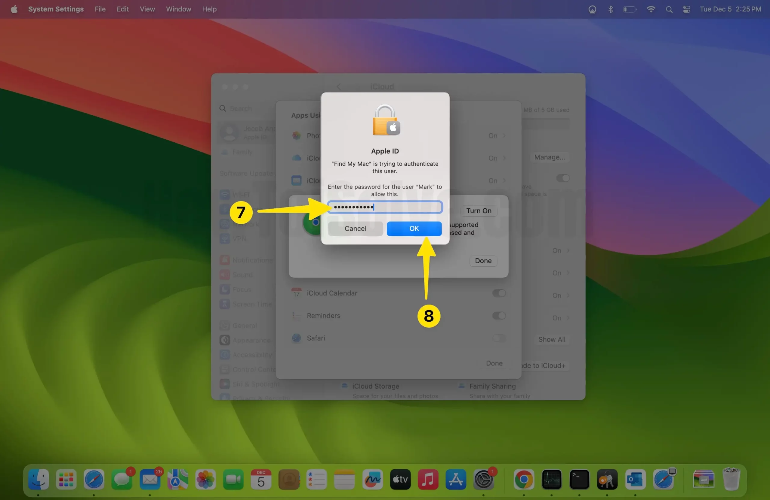 Enter password select ok button on mac