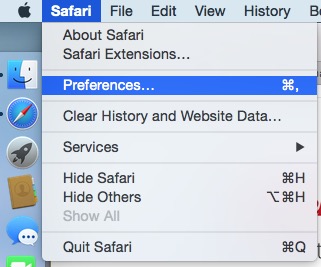 Go to the Safari Preference on Mac OS X