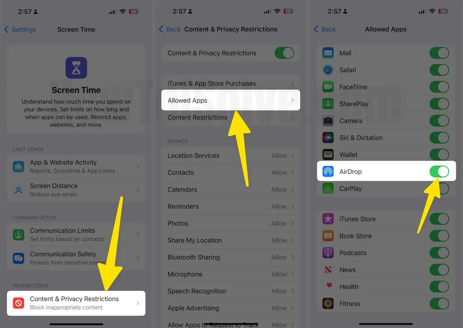 Enable Airdrop from Screen Time Restrictions on iPhone