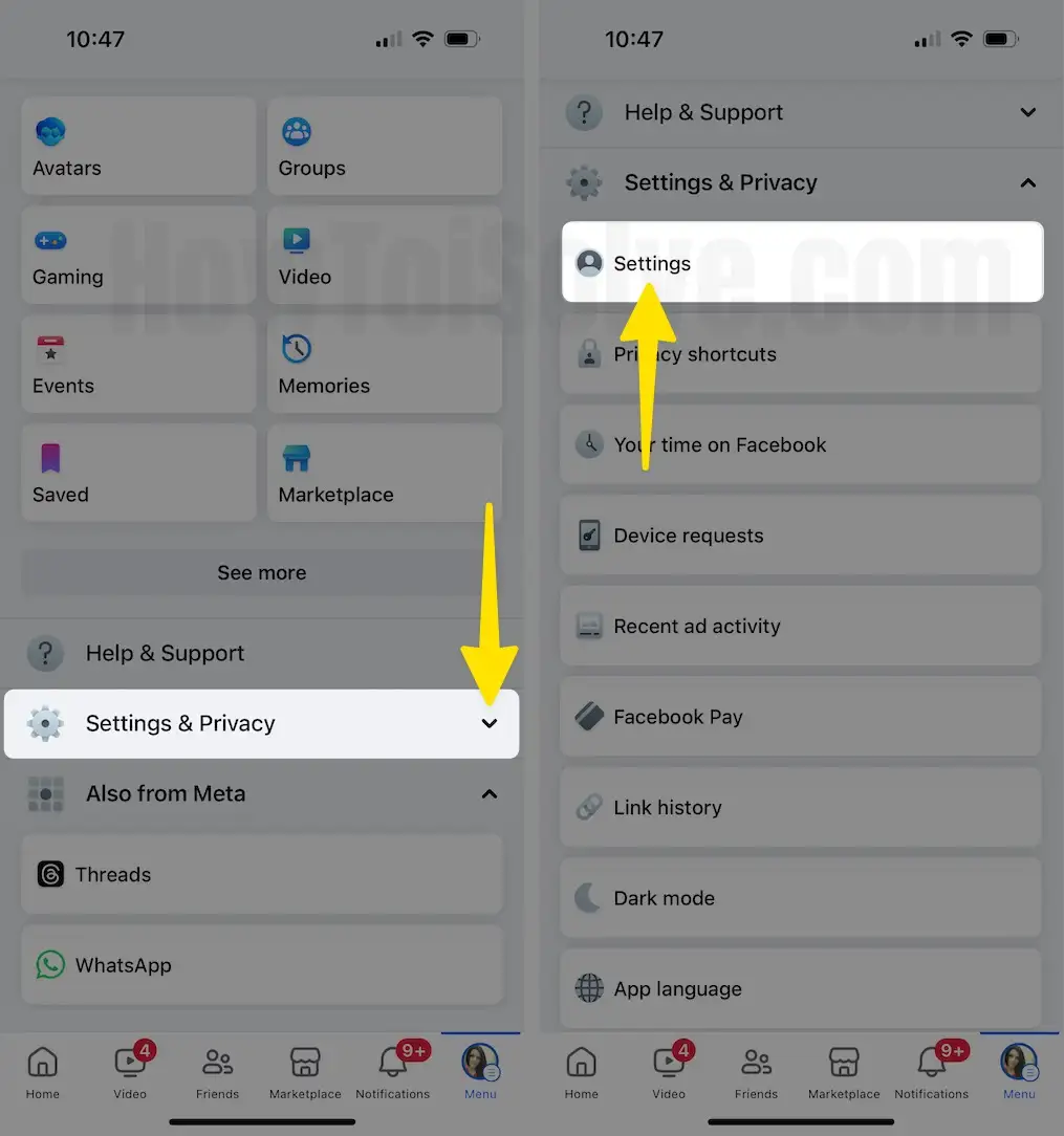 Tap on Settings and Privacy Select Settings on iPhone