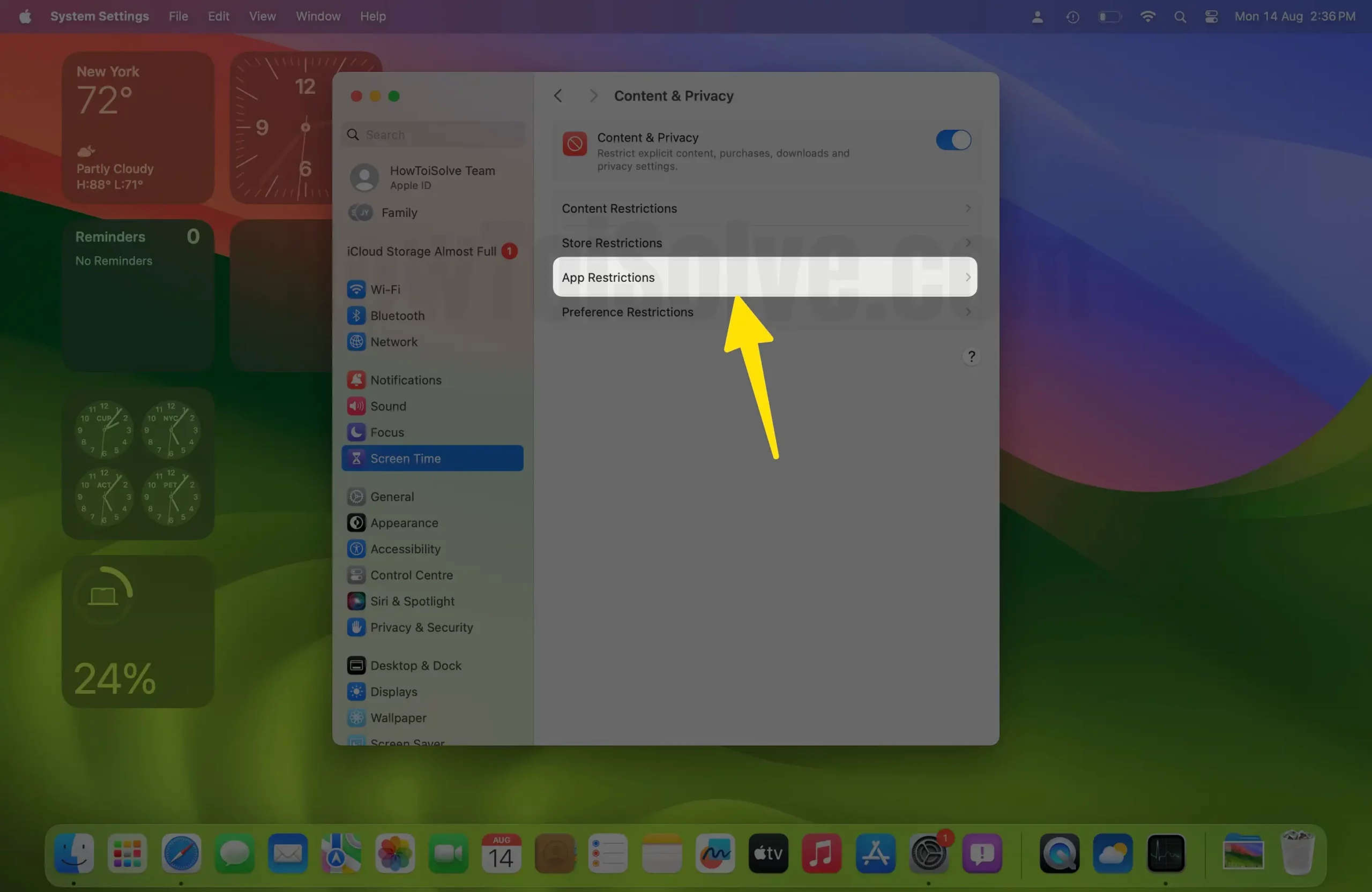 App Restrictions settings on Mac