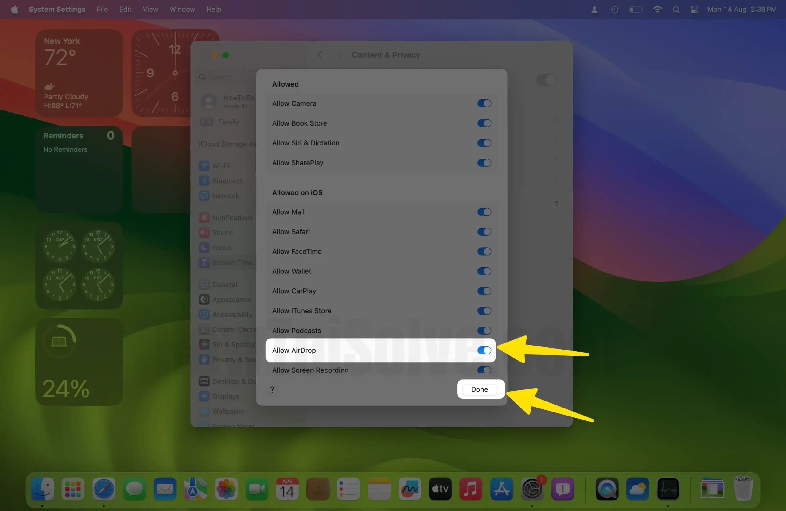 Allow Airdrop in Screen Time on Mac