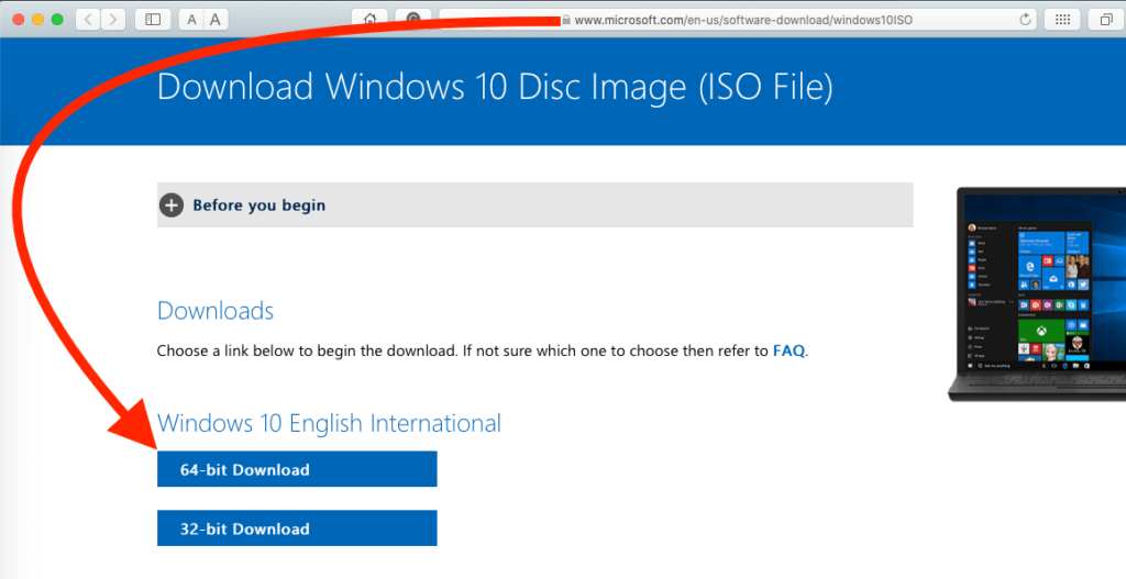 Download Windows 10 iso file on Mac
