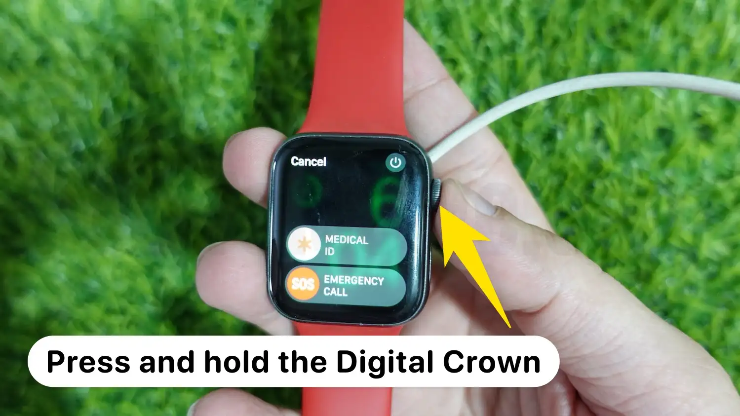 Press and Hold Digital Crown button on apple watch