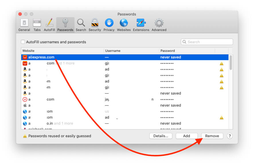 Select and Remove Saved Password on Mac