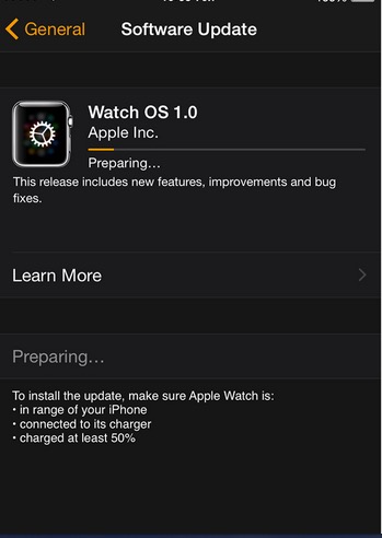 Start update and install apple watch OS in iPhone