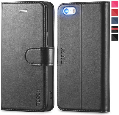 TUCCH Leather Wallet Case for iPhone 5 5S SE