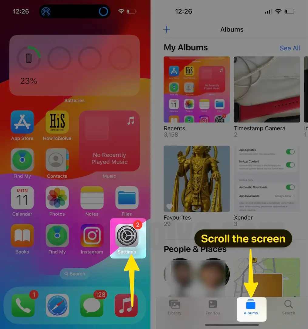 Launch the photos tap on albums scroll the screen on iPhone