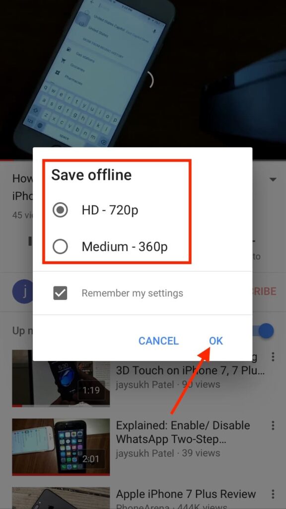 Select Video Resolution before save on iPhone or iPad