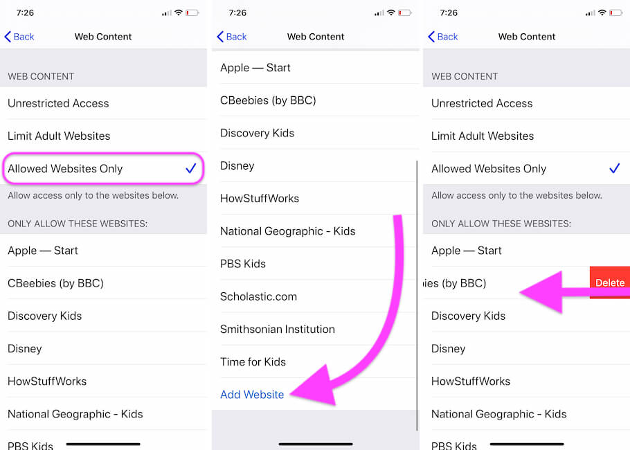 Add Specific Websites only for Access on Safari iPhone and iPad Browser