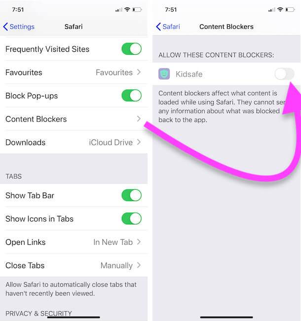Enable Content Blocker Using App