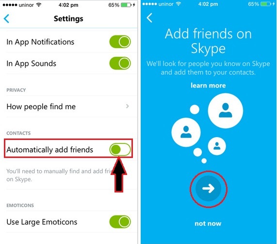 Automatically add friends in skype iPhone 6, iPhone 6 plus and iOS 8