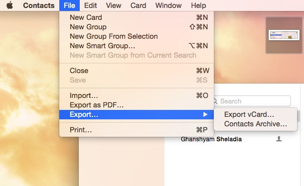 Возможность экспорта контактов в Mac