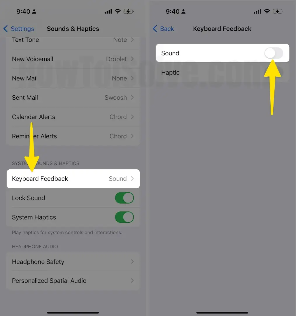 Select Keyboard Feedback Disable Sound on iPhone