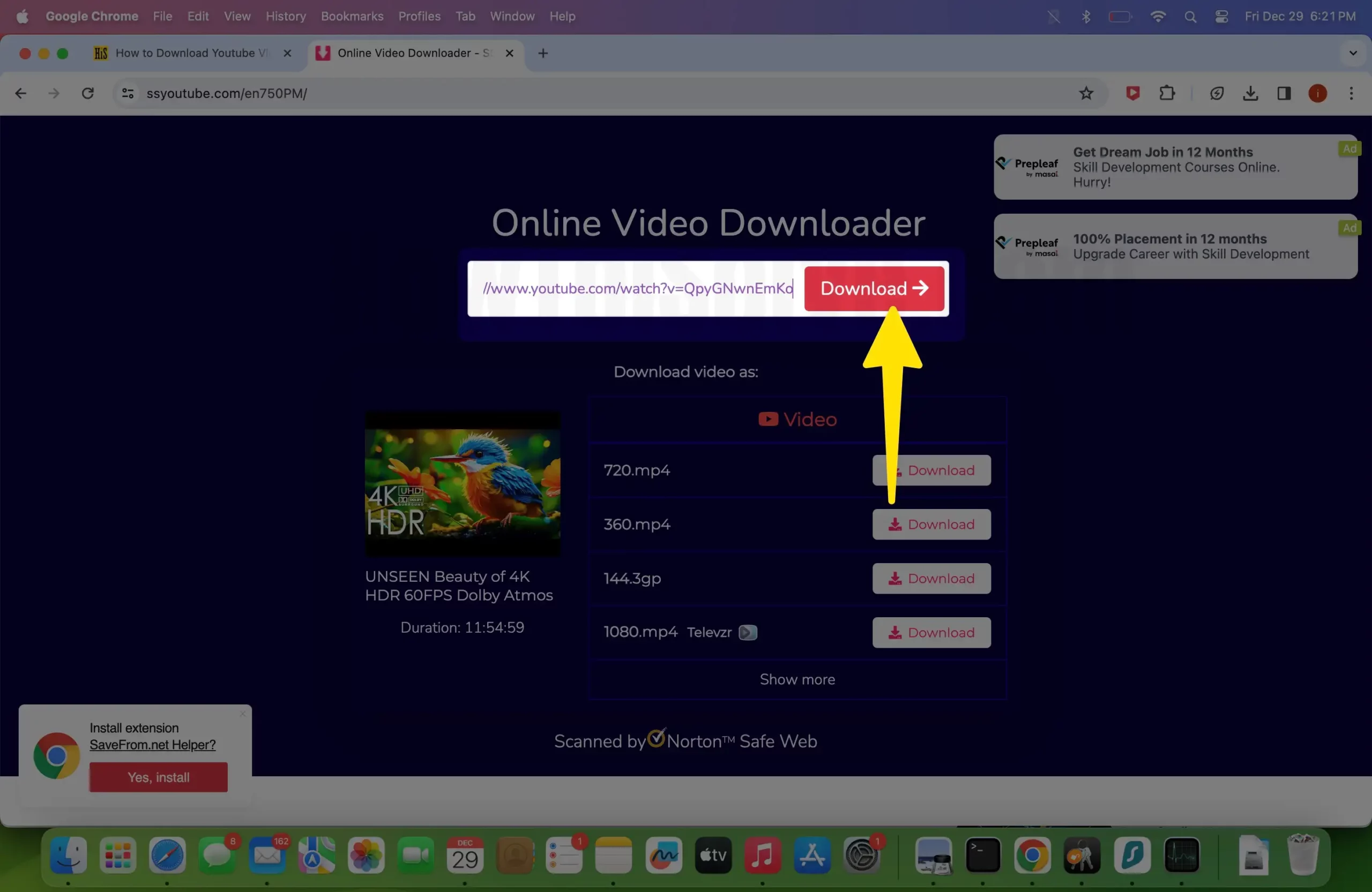 Click download video on mac