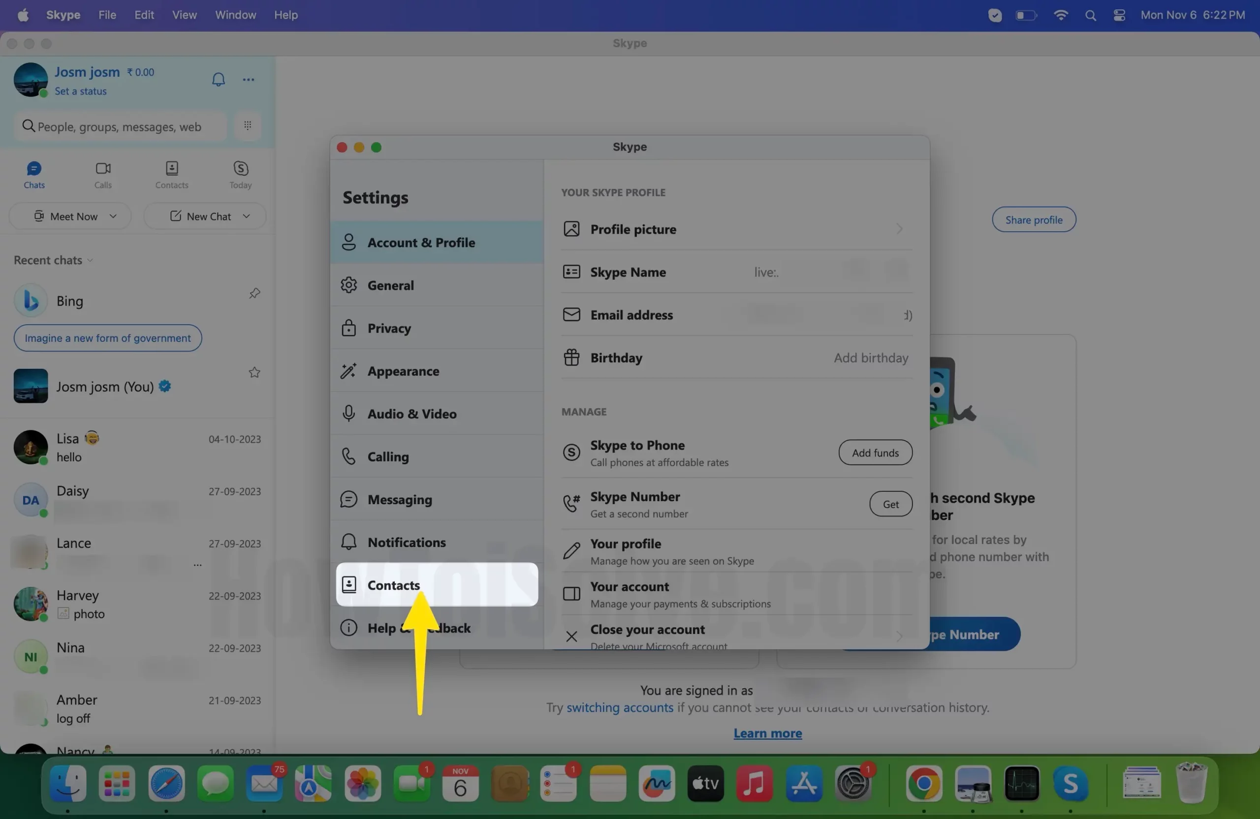 Select contacts on mac