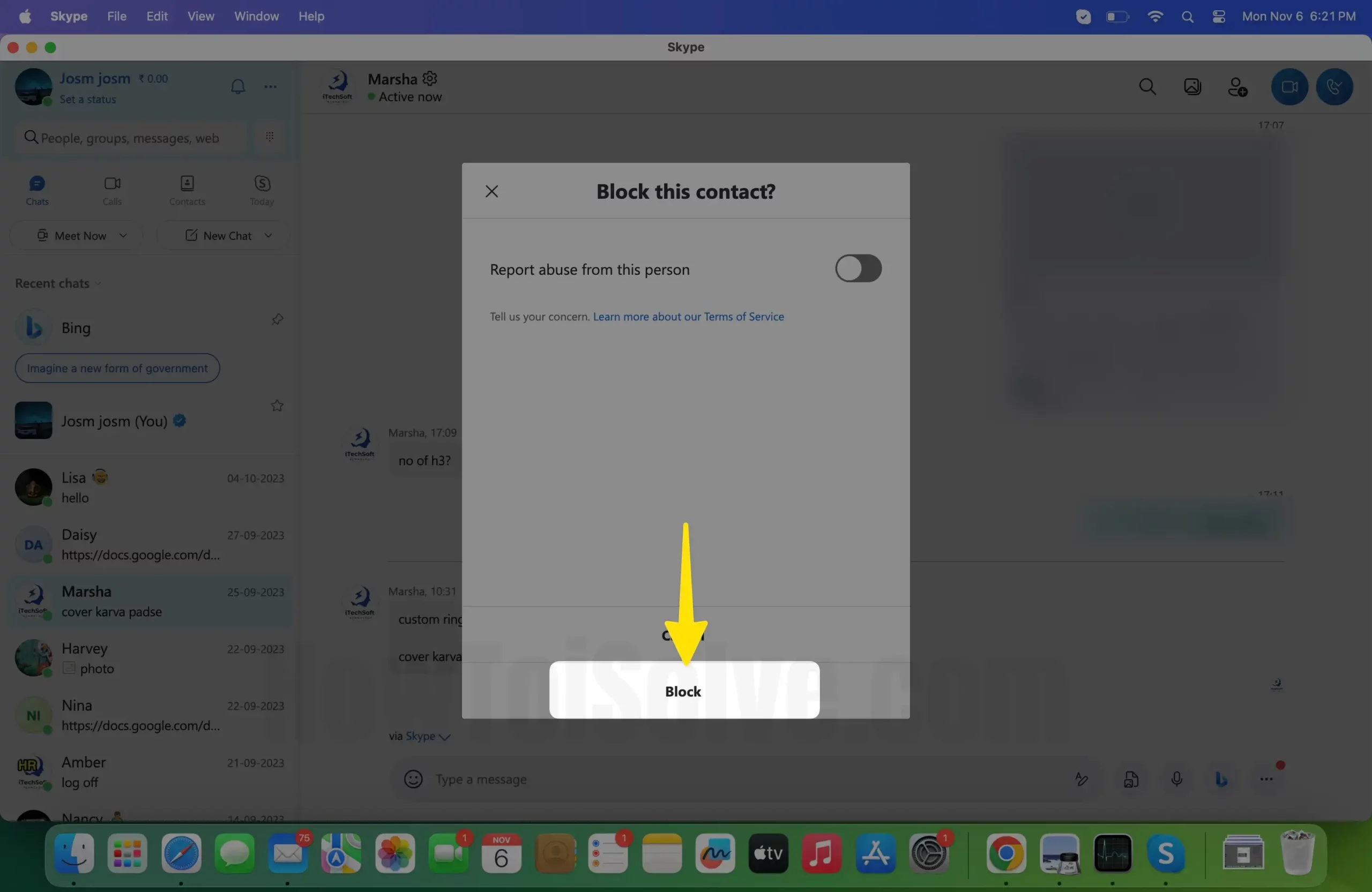 Click block on contacts on mac