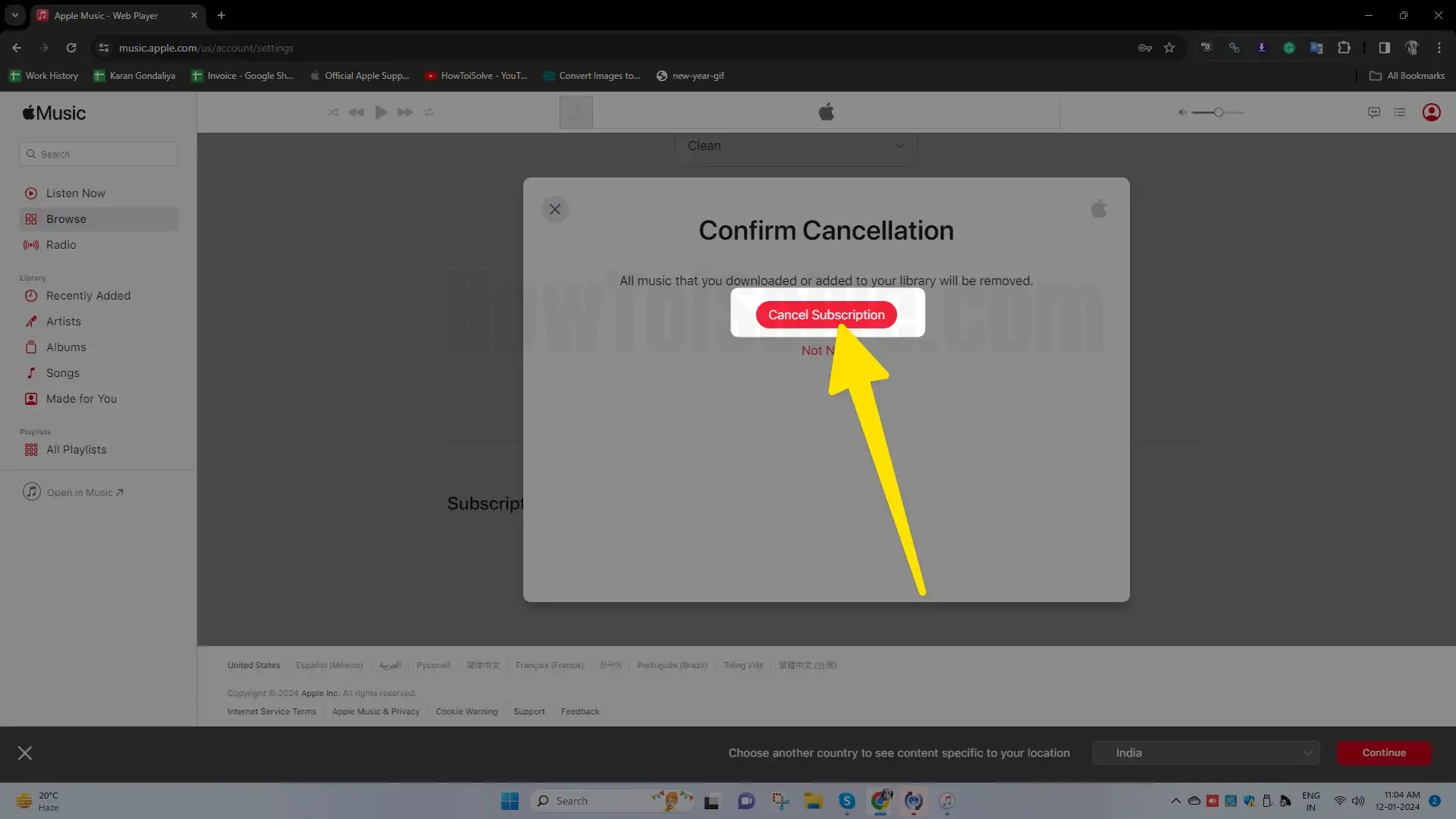 Choose the Cancel Subscription in confirm on mac