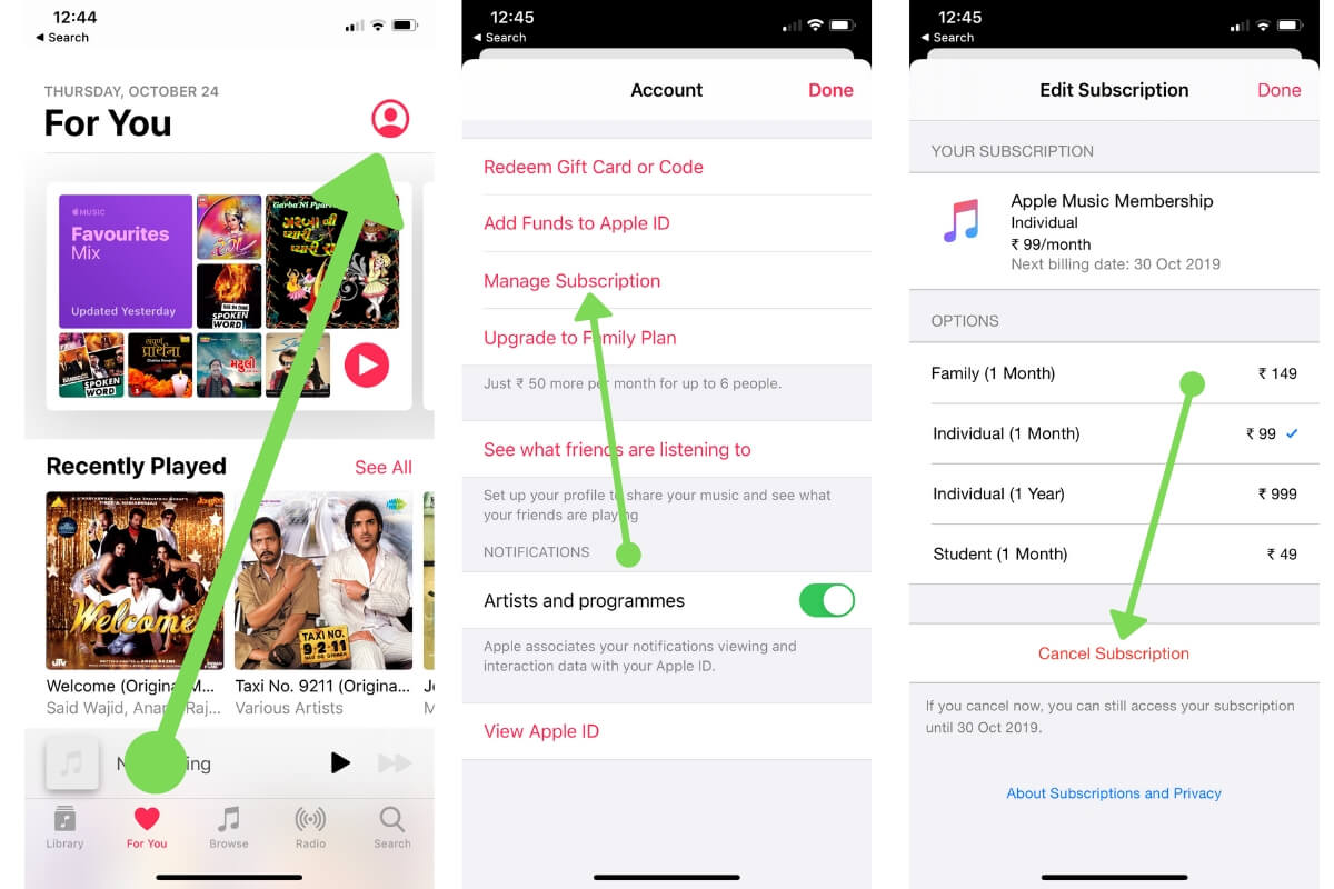 Gérer le plan d'abonnement Apple music sur iPhone