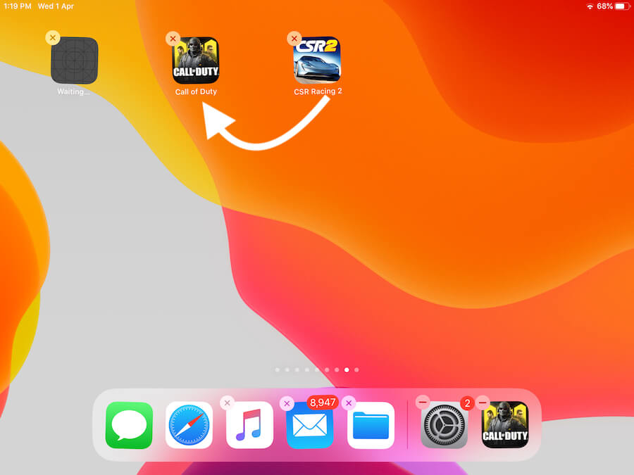Move App icon towards to another app icon to create a folder