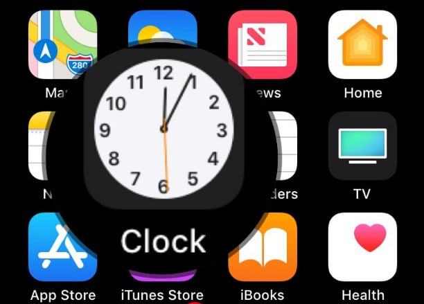 Нажмите на значок приложения «Часы», чтобы запустить приложение «Часы», чтобы установить таймер сна для Apple Music и удары 1 на iPhone iPad iPod Touch
