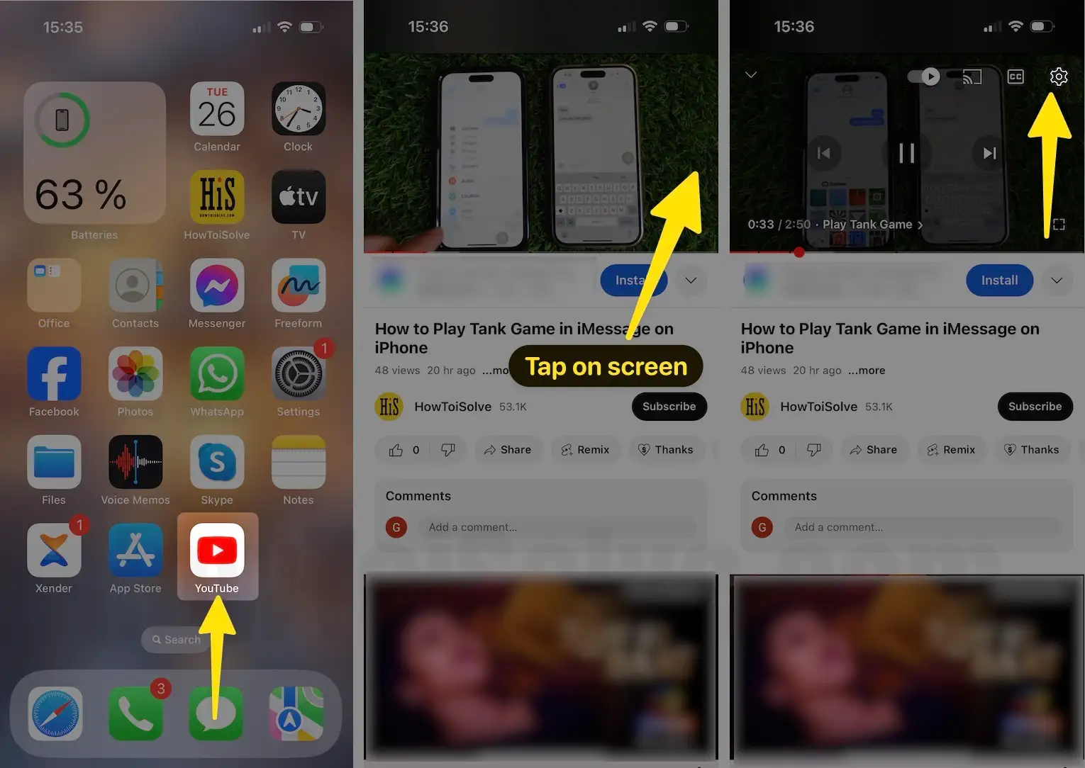 Launch the youtube app tap on screen click on settings on iPhone