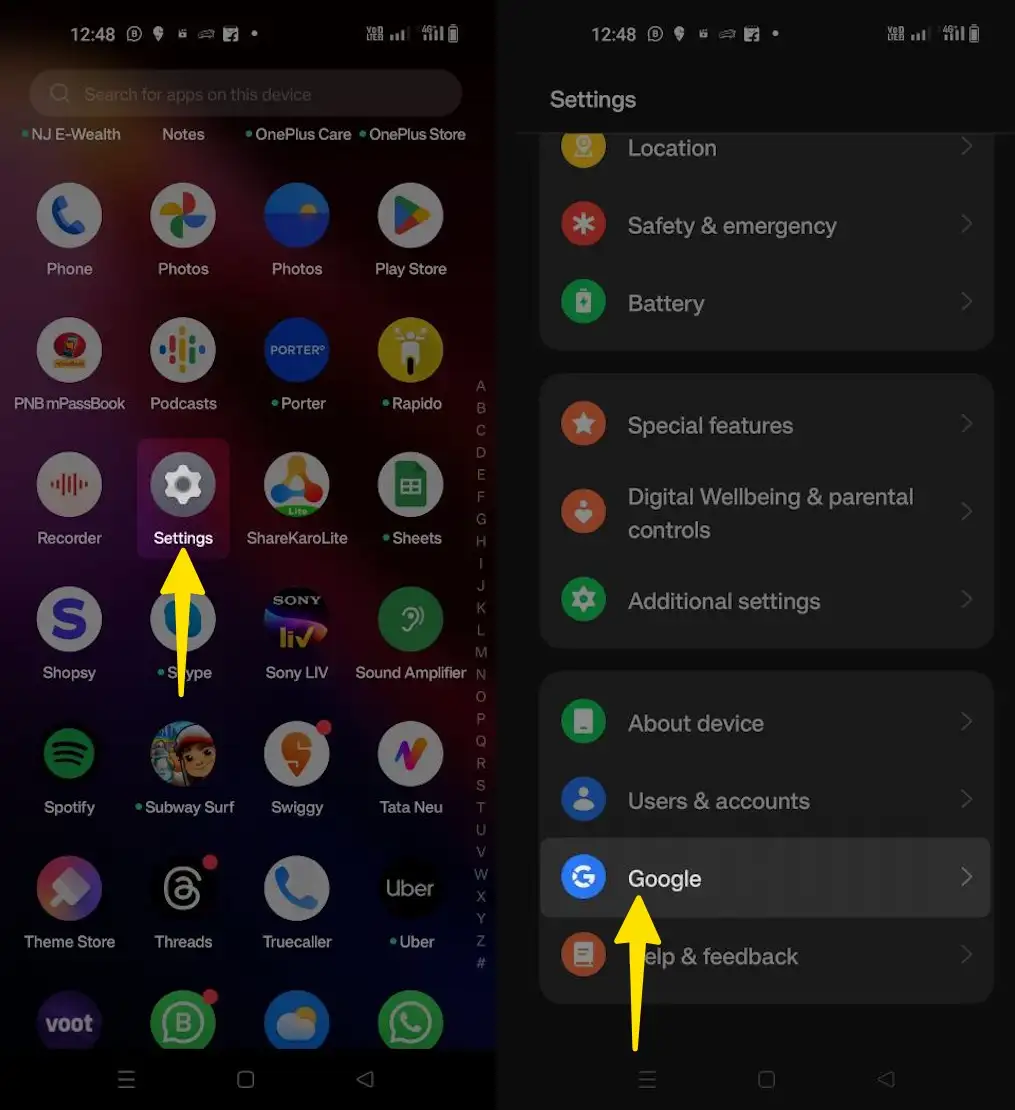Launch the settings app click google on android Phone