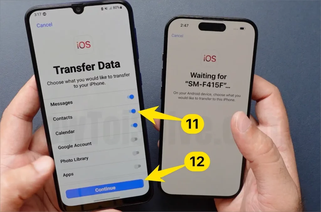 Select Contact for Transfer to iOS