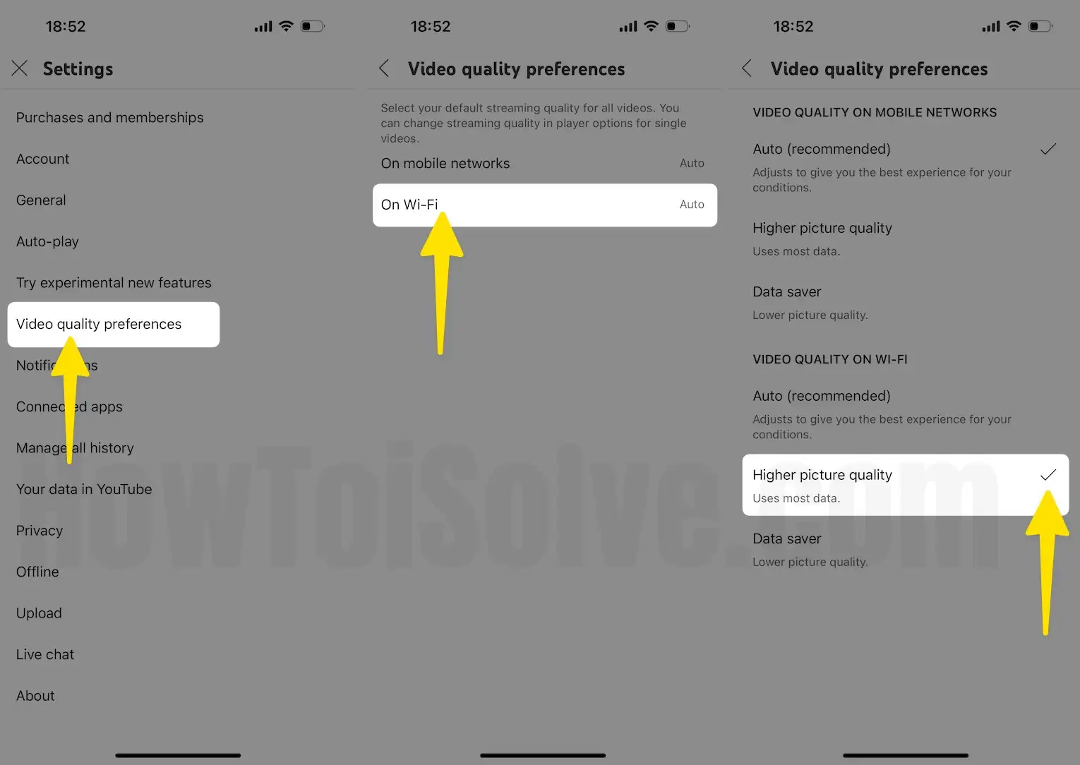 Click Video quality preferences tap on on wifi check higher picture quality on iPhone