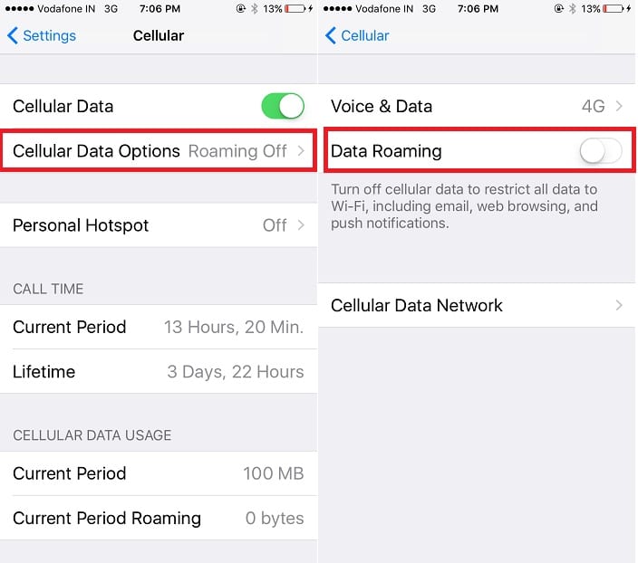 3 Turn off Cellular Data roaming on iPhone
