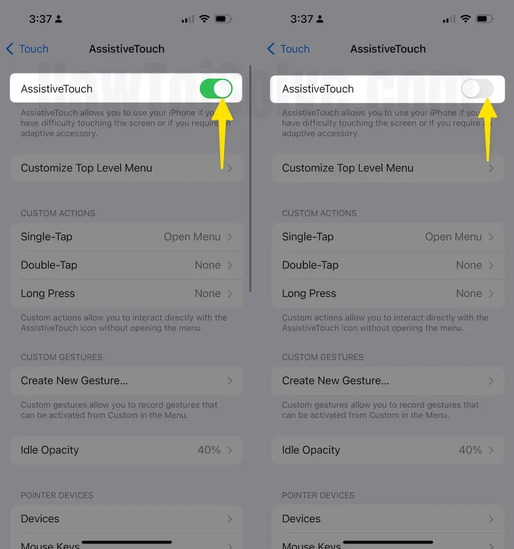 Disable toggle off assistive touch on iphone