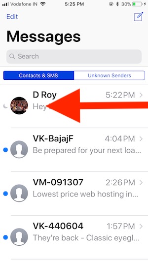 4 Slide left Messages conversation iOS