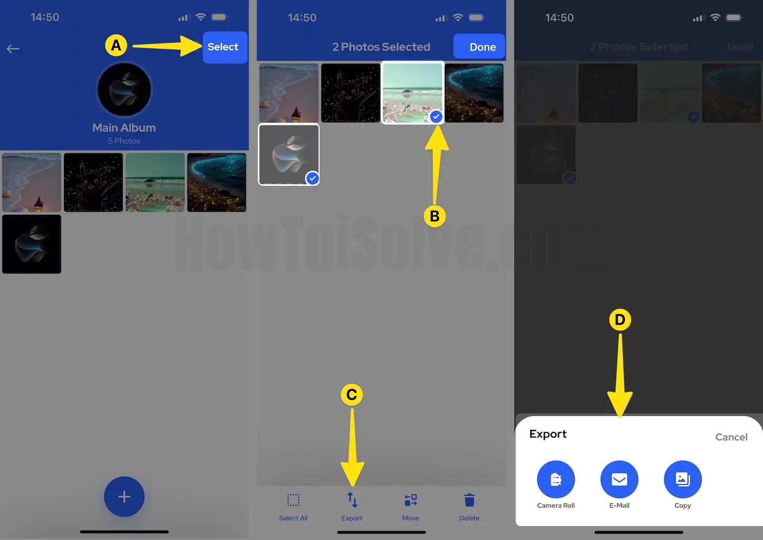 Select Photos Tap on Export on iPhone