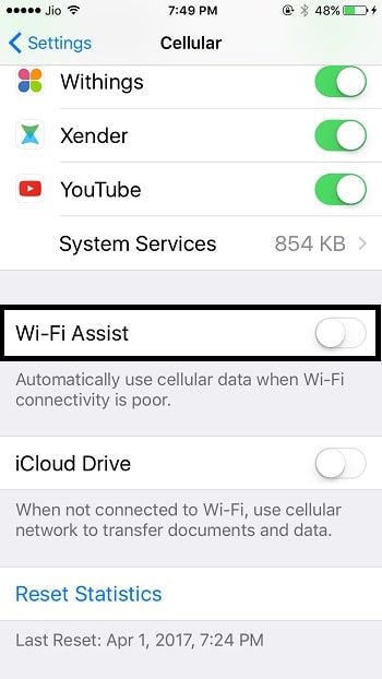 5 Turn off WiFi Assist on iPhone