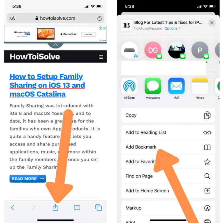 safari add bookmark to home screen