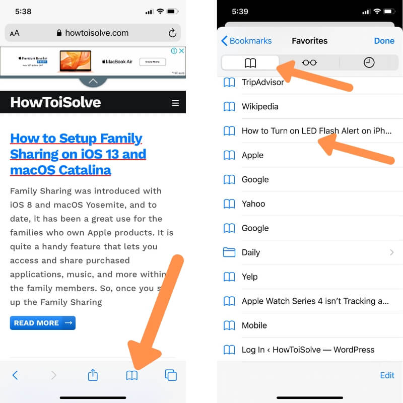See all Bookmarked Webpage on Safari iPhone