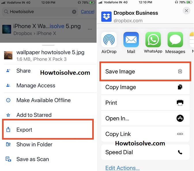 Tap Export and tap save image from dropbox to your Apple iPhone iPad