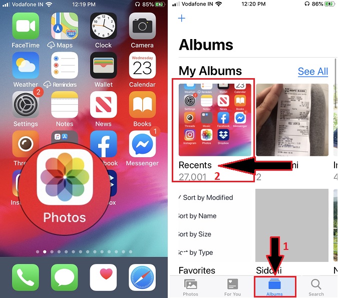 open photos app and tap albums then tap recent albums to get save picture from dropbox to iPhone in photos app