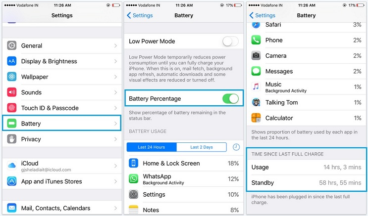 battery percentage not showing in iOS 9 for iPhone 6S, 6S plus