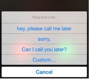 respond with text for incoming call