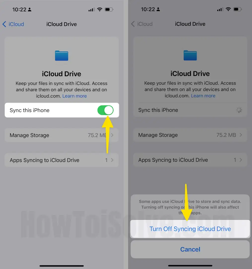 Turn On Sync This iPhone Click Turn Off Syncing iCloud Drive On iPhone
